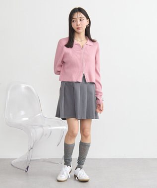 earth music&ecology Wジップリブカーディガン ピンク