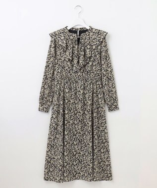 Feroux 【洗える】フラワープリントラッフル ワンピース ブラック系2