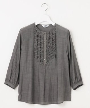 J.PRESS LADIES 【洗える・速乾・接触冷感】リライムライトローン フリル ブラウス グレーシャンブレー系