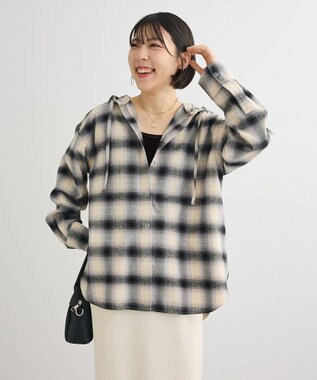 Green Parks ネルチェックフードシャツ