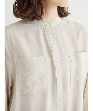 Green Parks バンドカラーポケット付きシアーシャツ Gray Beige