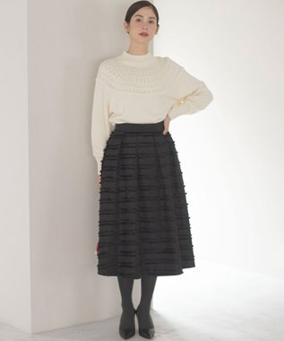 組曲 【WEB限定カラーあり】透かし編みバルキーハイネックニット アイボリー系