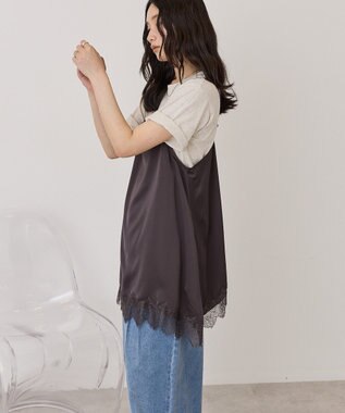 AMERICAN HOLIC イレギュラーヘムサテンレースキャミソール Charcoal Gray
