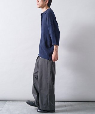 CRAFT STANDARD BOUTIQUE 透かし編み半袖ニットポロシャツ Navy