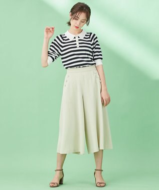 組曲 【洗える】ライトツイルストレッチセーラー パンツ グリーン系