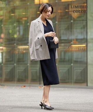 ICB 【洗える】 シンセティックフルニードル Vネックワンピース ブラック系［WEB限定］