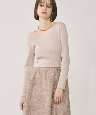 GRACE CONTINENTAL テープ刺繍ニットワンピース ベージュ