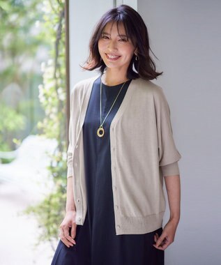 ANY 【UVケア/接触冷感/アンチピリング】多機能ハーフスリーブカーディガン ライトベージュ