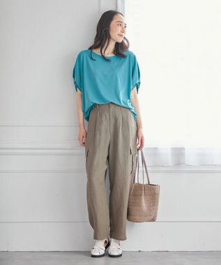 ANY 【ウエストゴム】清涼リネンカーゴパンツ ペールカーキ