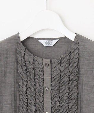 J.PRESS LADIES 【洗える・速乾・接触冷感】リライムライトローン フリル ブラウス グレーシャンブレー系