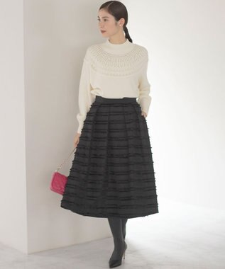 組曲 【WEB限定カラーあり】透かし編みバルキーハイネックニット アイボリー系