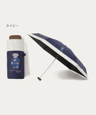 MOONBAT 【WEB限定】POLO RALPH LAUREN(ポロ ラルフローレン) 晴雨兼用日傘 折りたたみ傘 コンパクト ポロベア 一級遮光 遮熱 UV ネイビー×オフ
