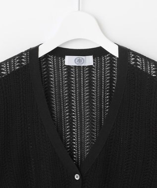 J.PRESS LADIES L 【洗える・抗菌防臭】コットンアセテート Vネック レーシー カーディガン ブラック系