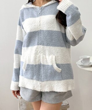 WEGO ボーダーZIPパーカー ブルー