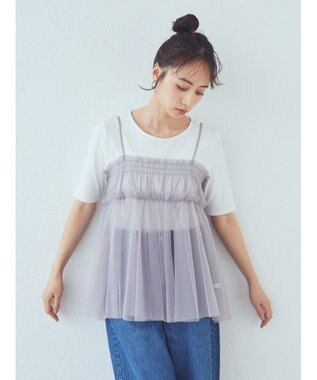 earth music&ecology ＳＥＴ２点チュールビスチェ＋リブプルオーバー Gray