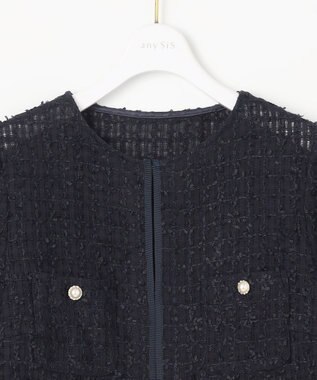 ANY SIS L リボンヤーンシアーツイード ジャケット ネイビー