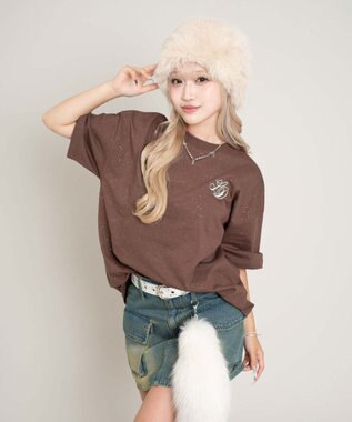 WEGO 【ユニセックス着用ITEM/MLサイズ展開】ラメグラフィックT（SS） ブラウン