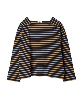 earth music&ecology スクエアボーダープルオーバー Navy