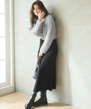 ANY SIS 【2SET】シャギー ニット × ワンピース セット ブラック