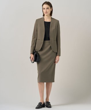 ICB 【UVカット・洗える】ウール2WAYストレッチ ノーカラージャケット モカ