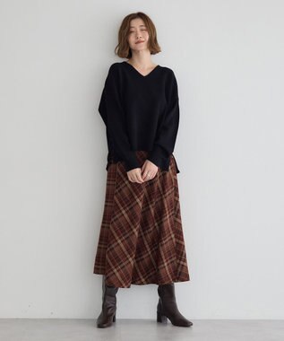 YECCA VECCA チェック柄アシメデザインスカート Brown