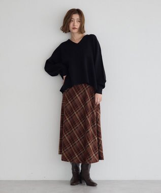 YECCA VECCA チェック柄アシメデザインスカート Brown