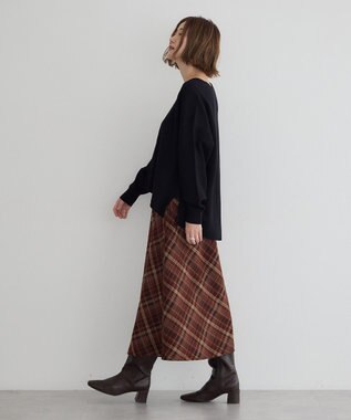 YECCA VECCA チェック柄アシメデザインスカート Brown