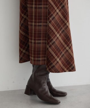 YECCA VECCA チェック柄アシメデザインスカート Brown
