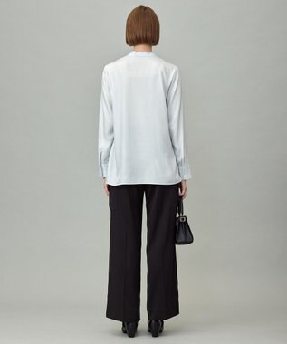 ICB L 【接触冷感・洗える】Cu/Peソフトツイル デザインブラウス クリアサックス系