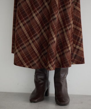 YECCA VECCA チェック柄アシメデザインスカート Brown