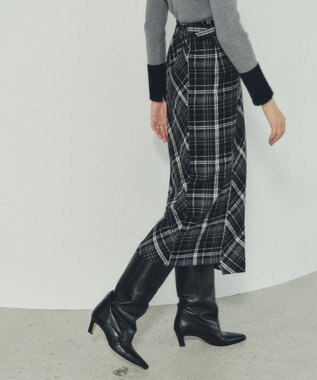 YECCA VECCA チェック柄アシメデザインスカート Black