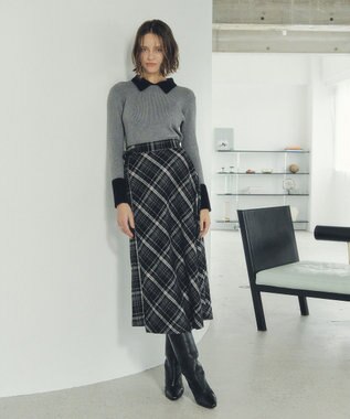 YECCA VECCA チェック柄アシメデザインスカート Black