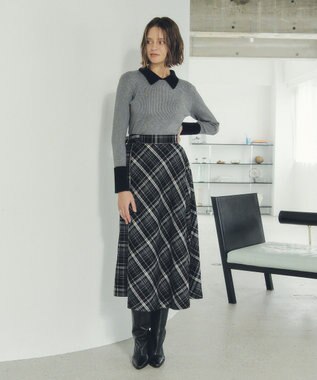 YECCA VECCA チェック柄アシメデザインスカート Black