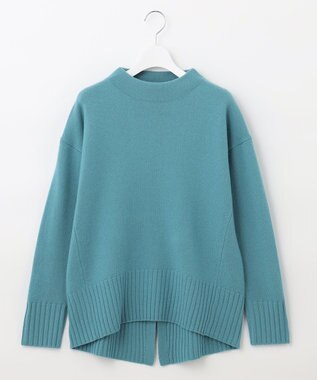 自由区 【洗える】ウールカシミヤブレンド オフネックプルオーバーニット ピーコックブルー系