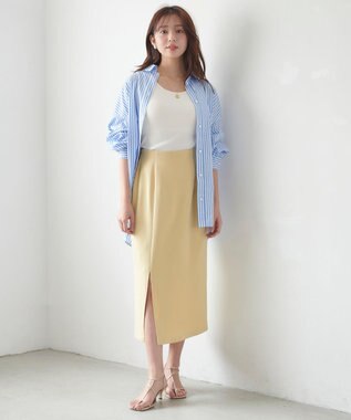 Feroux ソフトツイルナロースリット スカート イエロー系