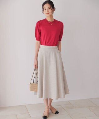 組曲 L シアー ニット５分袖 プルオーバー チェリーローズ系