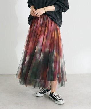 CRAFT STANDARD BOUTIQUE アート柄プリントチュールスカート Dark Pink