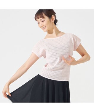 Chacott 【ノーソーイングニット】ボートネックメッシュTシャツ サーモンピンク