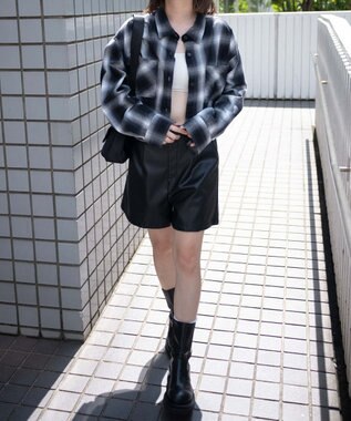 WEGO オンブレチェックショートシャツ ブラックチェック1