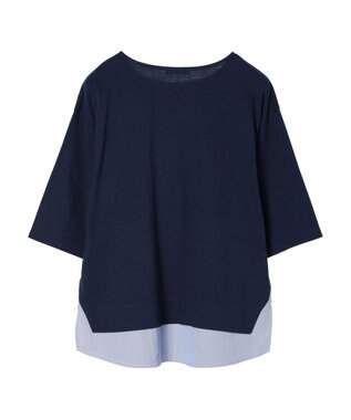 Green Parks 裾ドッキングレイヤー風７分袖プルオーバー Navy