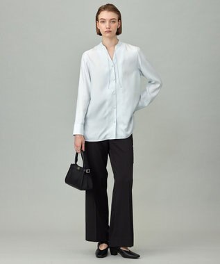 ICB L 【接触冷感・洗える】Cu/Peソフトツイル デザインブラウス クリアサックス系