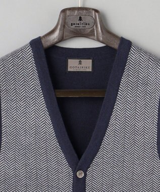 GOTAIRIKU 体温調整に【洗える/チクチクしにくい/ピリングしにくい】イタリア糸 ハイゲージ ベスト_WOOL100% ネイビー×ヘリンボーン柄(25年新色)