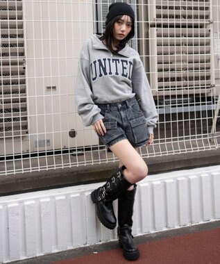 WEGO グラフィックハーフジップスウェット 杢グレー