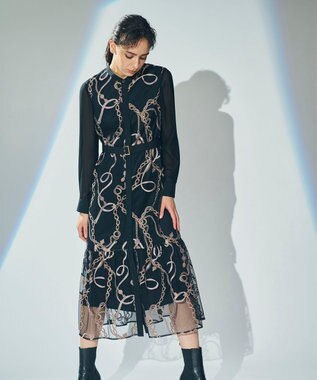 GRACE CONTINENTAL チェーン刺繍ワンピース ブラック