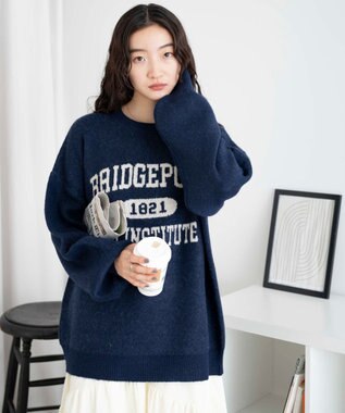 WEGO フラッフィーロゴジャガードニットプルオーバー ネイビー