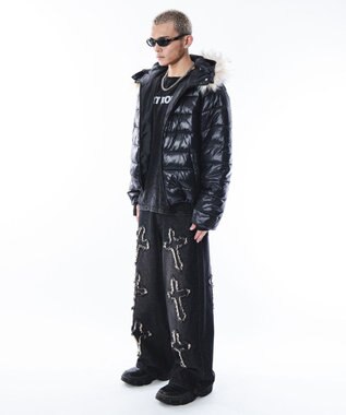 WEGO 【ユニセックス着用ITEM】2WAYシャイニーパファーフーディー ブラック