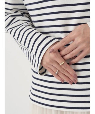 earth music&ecology レースボーダーカットソープルオーバー Navy