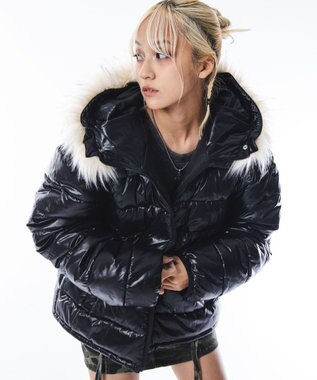 WEGO 【ユニセックス着用ITEM】2WAYシャイニーパファーフーディー ブラック