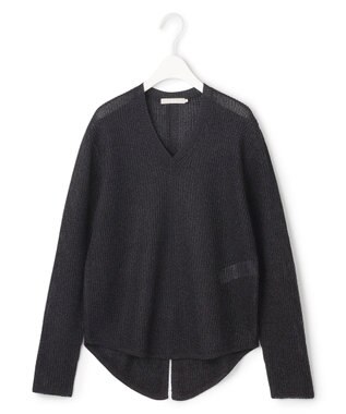 ICB 【洗える】 ペーパーブレンドシャインニット Vネックプルオーバー チャコール系