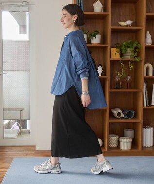 WEGO 【ANGIE VINTAGE】シアーデニムバンドカラーシャツ ネイビー